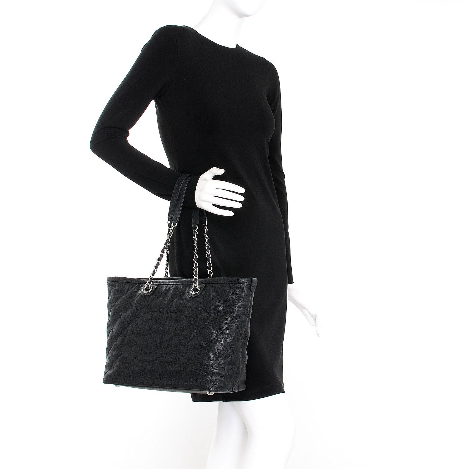 Chanel Grained Calfskin Quilted Small Daily Shopping Tote Black 2 of 9