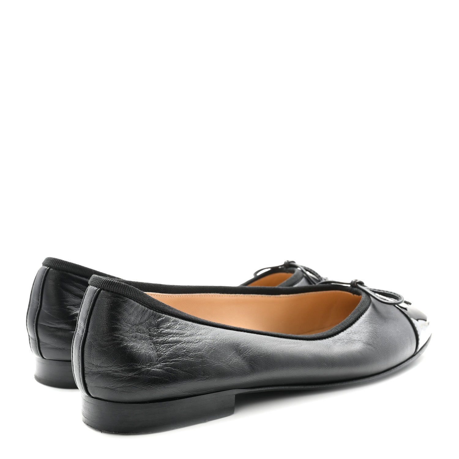 Chanel Lambskin Patent Cap Toe Ballerina Flats 37 Black 5 of 10