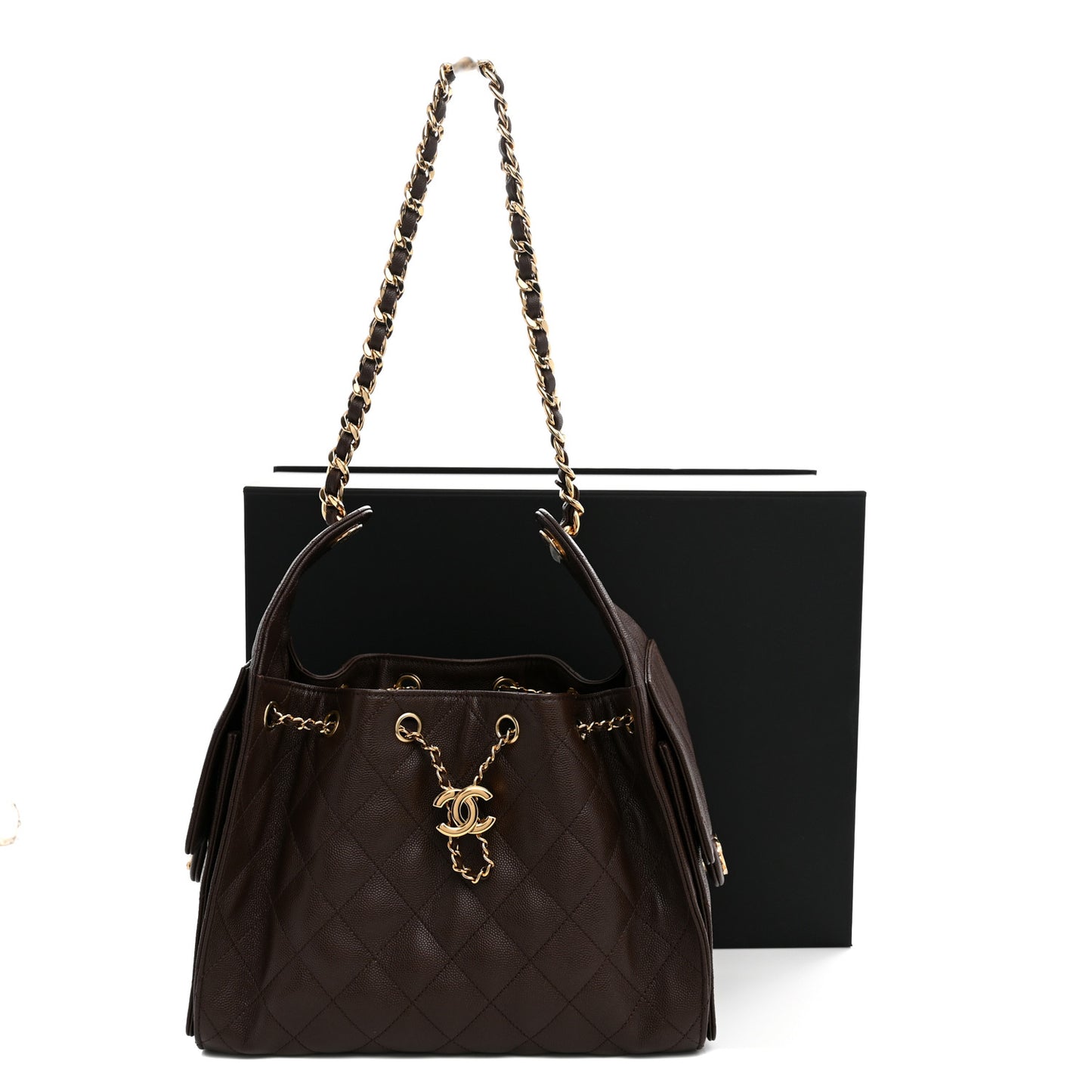 Caviar Quilted Small Chanel 25 Handbag Dark Brown