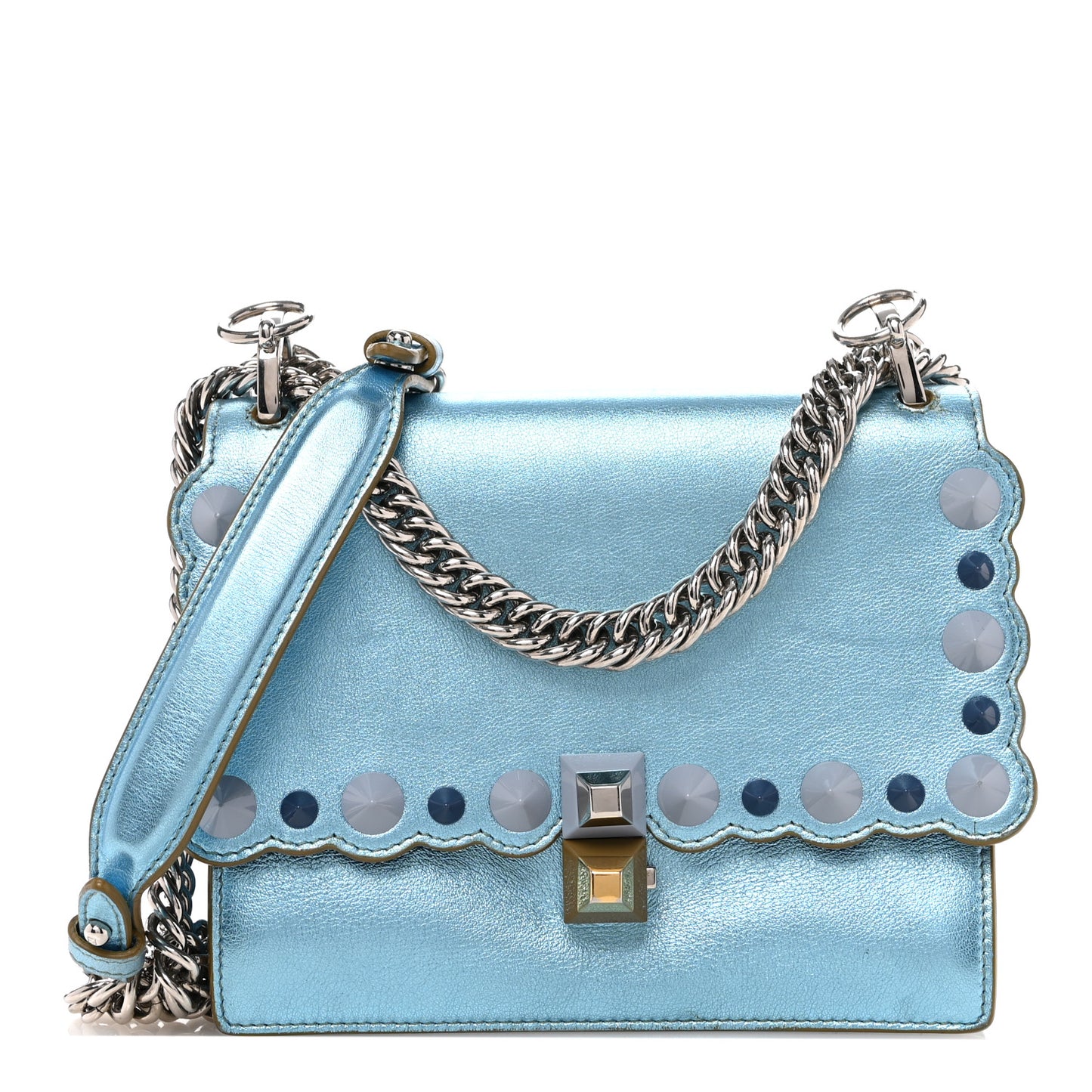 Vitello Catalan Mirror Scalloped Multi Studded Small Kan I Shoulder Bag Blue