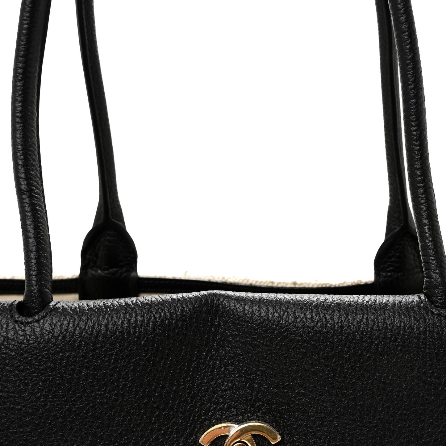 Grained Calfskin Boucle Urban Essentials Small Shopping Bag Ecru Black