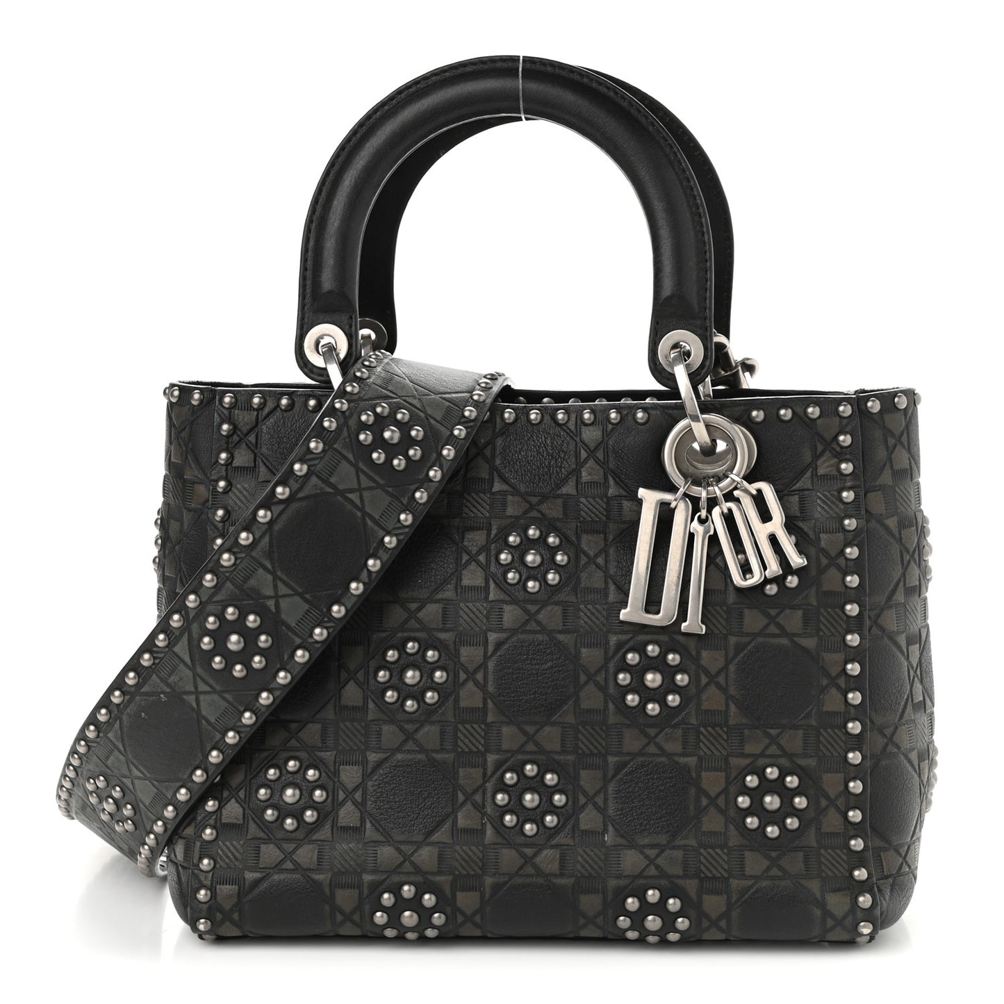 Calfskin Studded Flower Medium Lady Dior Black