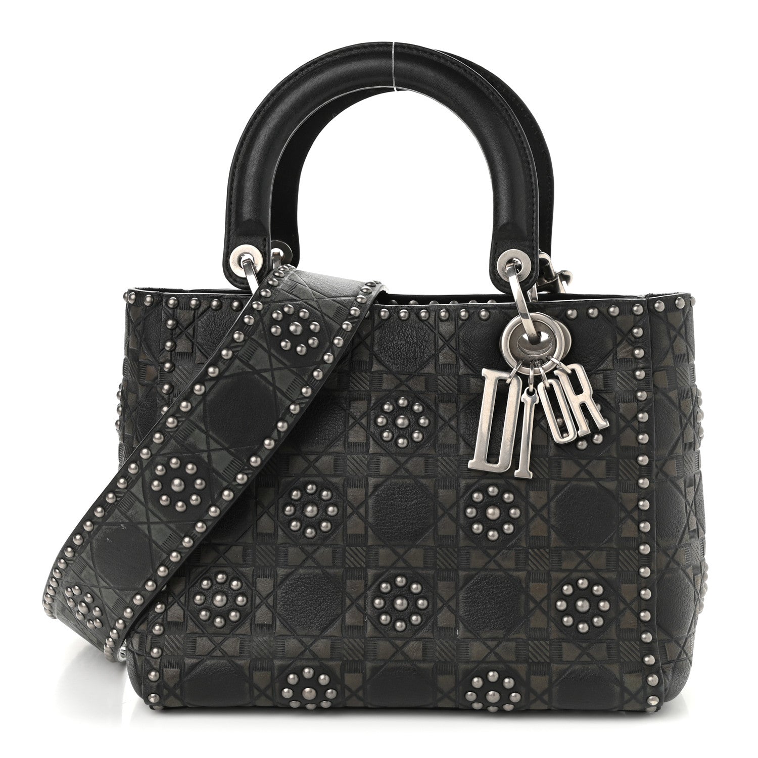 Christian Dior Calfskin Studded Flower Medium Lady Dior Black 1 of 13