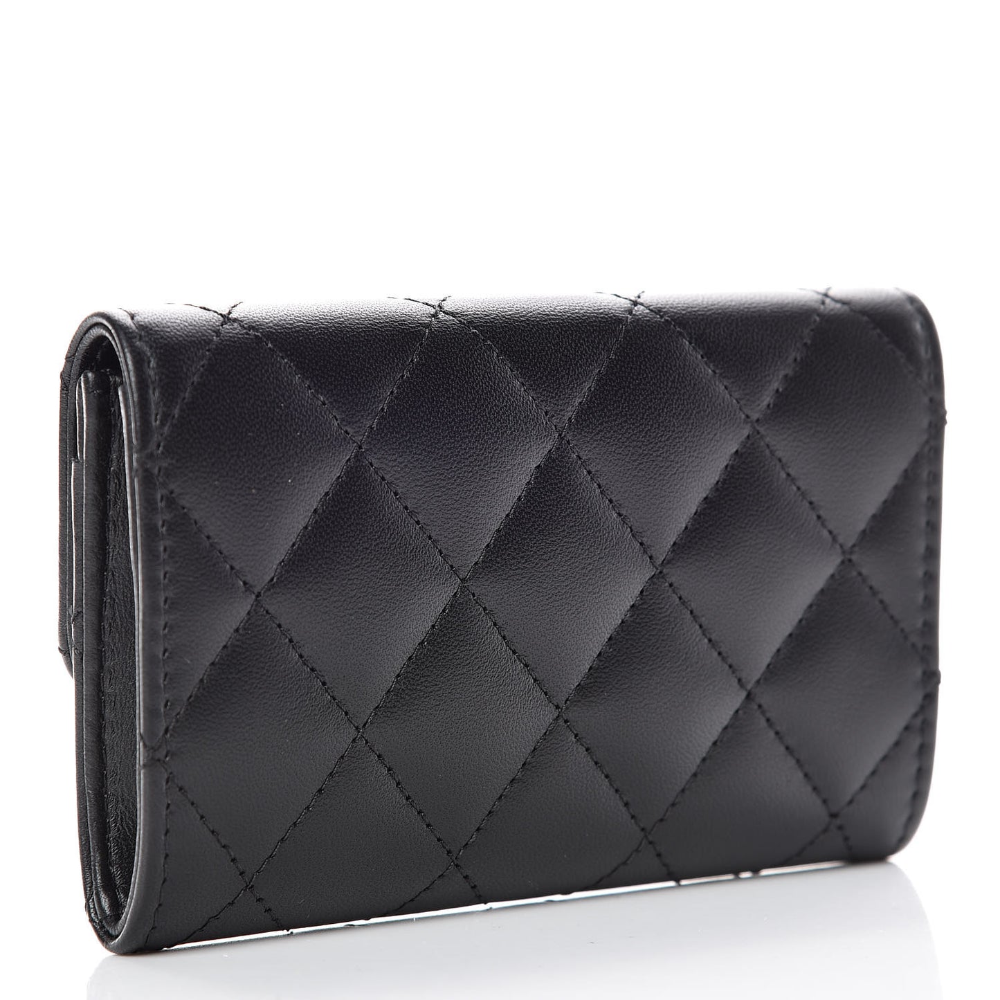 Lambskin Quilted Flap Card Holder Black