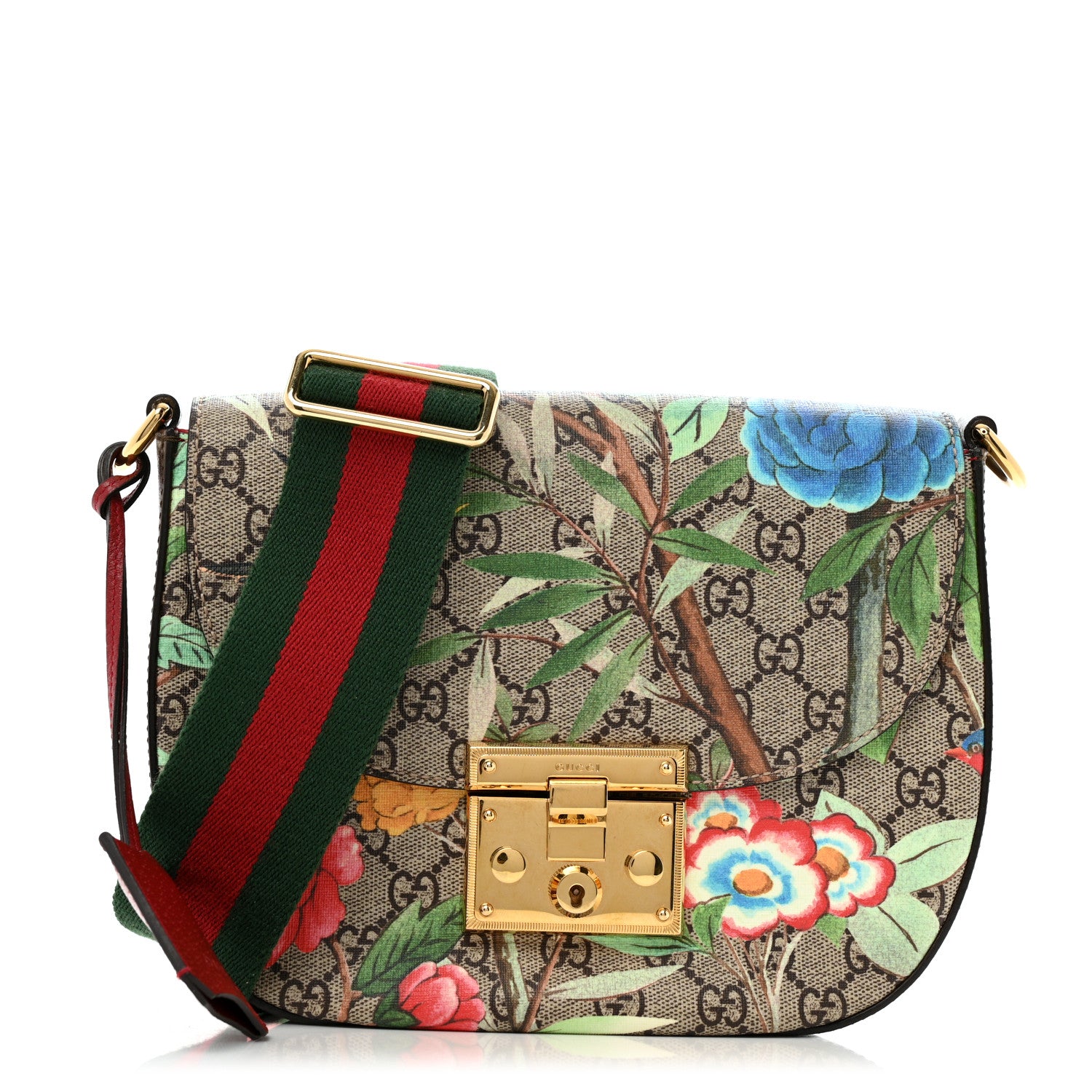 Gucci GG Supreme Monogram Tian Web Medium Padlock Messenger Shoulder Bag Beige Multicolor New Acero 1 of 15