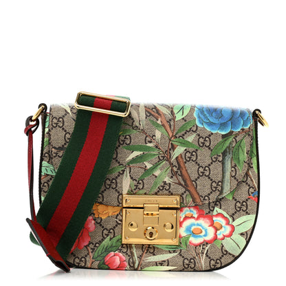 Gucci GG Supreme Monogram Tian Web Medium Padlock Messenger Shoulder Bag Beige Multicolor New Acero 1 of 15