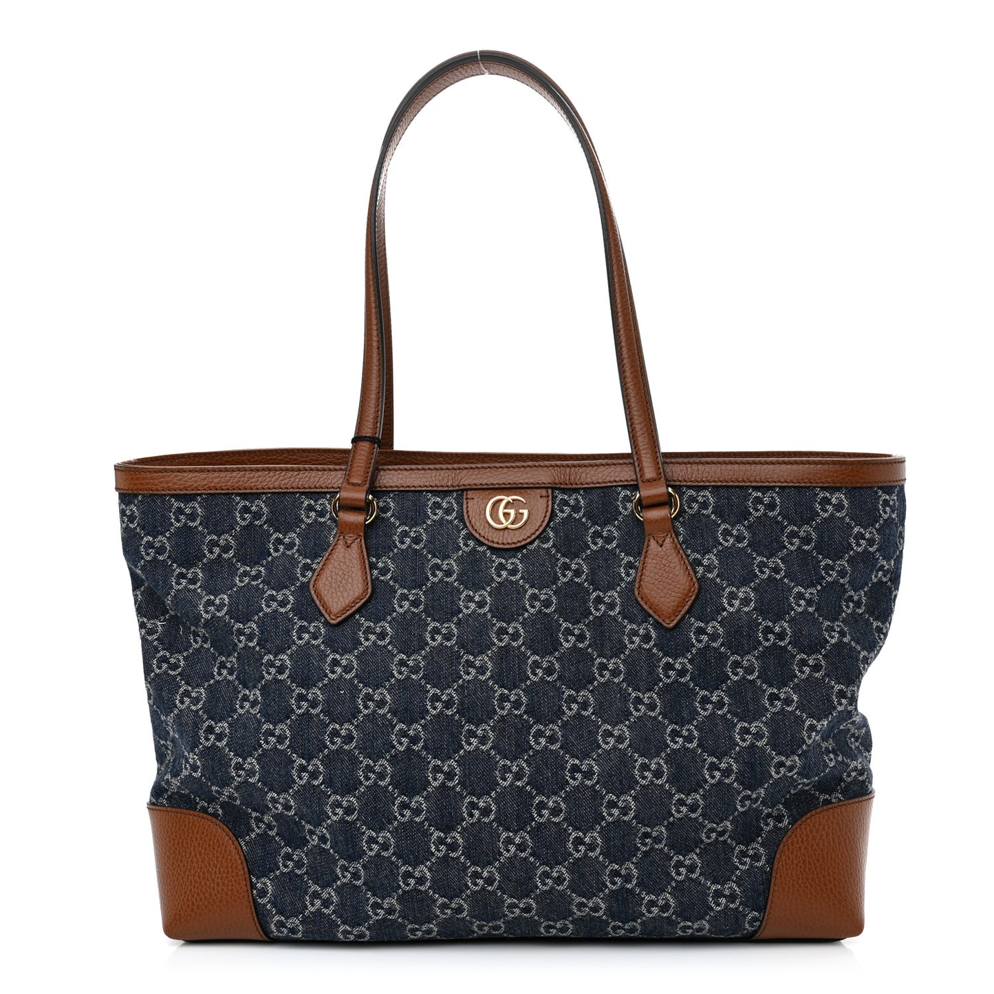 New Denim GG Monogram Medium Ophidia Shopping Tote Blue Tea Cuir
