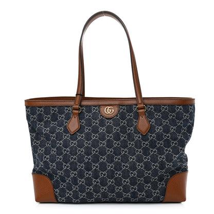 Gucci New Denim GG Monogram Medium Ophidia Shopping Tote Blue Tea Cuir 1 of 10