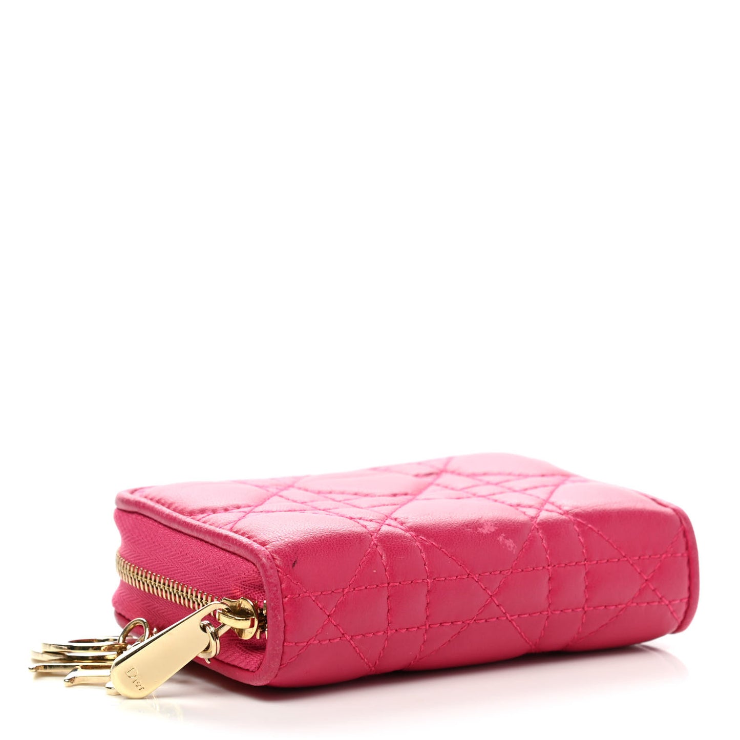 Lambskin Cannage Mini Lady Dior Zip Portemonnaie Fuchsia