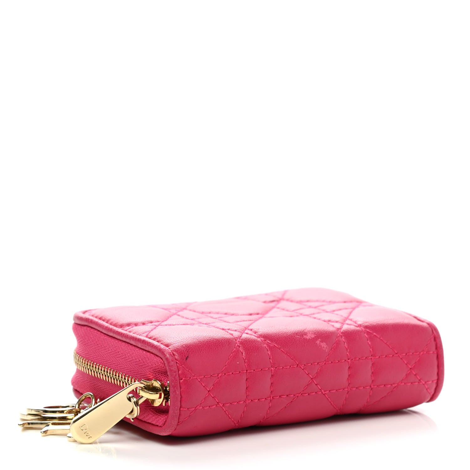 Christian Dior Lambskin Cannage Mini Lady Dior Zip Portemonnaie Fuchsia 4 of 8