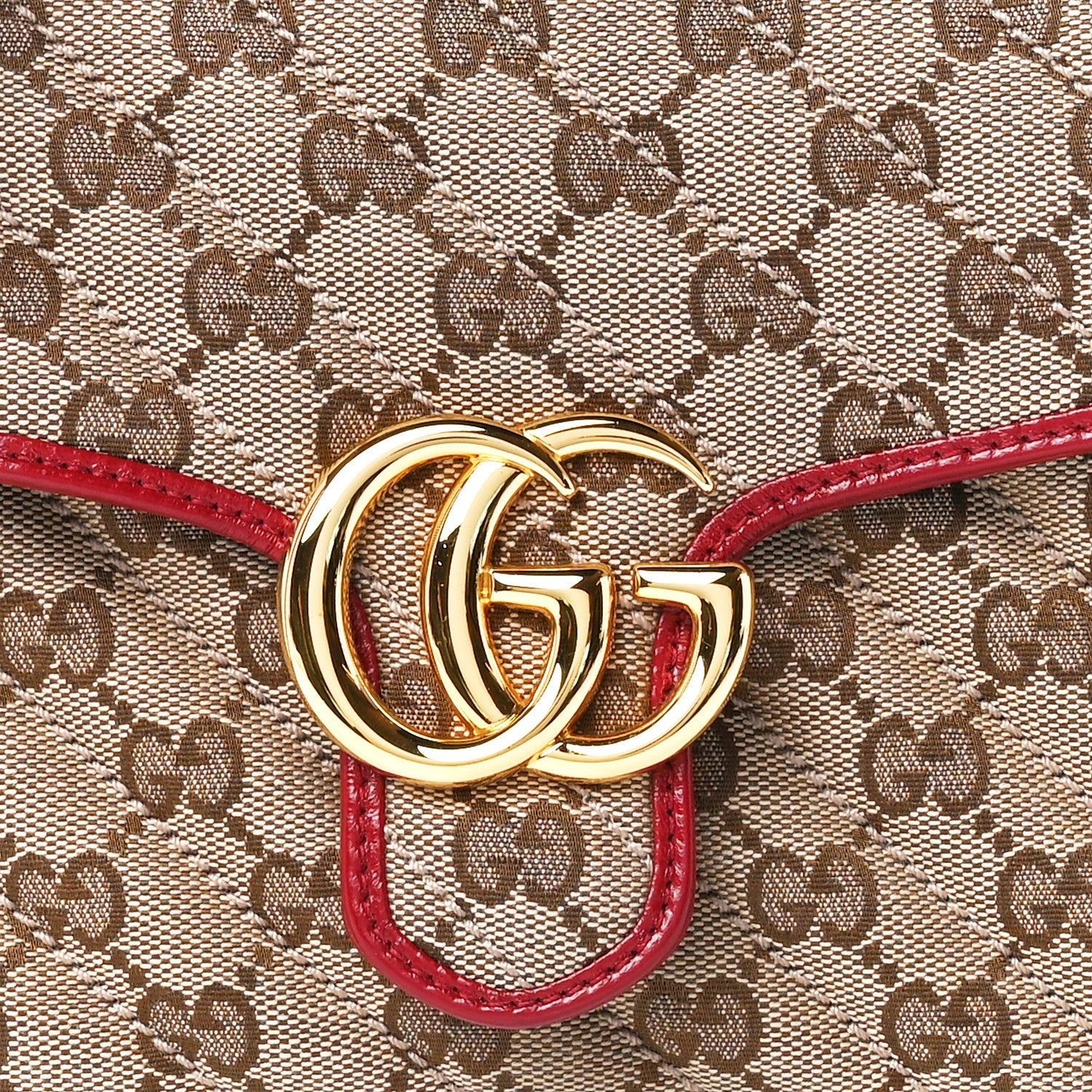 Gucci Monogram Glazed Calfskin Matelasse Diagonal Mini GG Marmont Top Handle Shoulder Bag Beige Ebony New Cherry Red 9 of 12