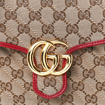 Gucci Monogram Glazed Calfskin Matelasse Diagonal Mini GG Marmont Top Handle Shoulder Bag Beige Ebony New Cherry Red 9 of 12