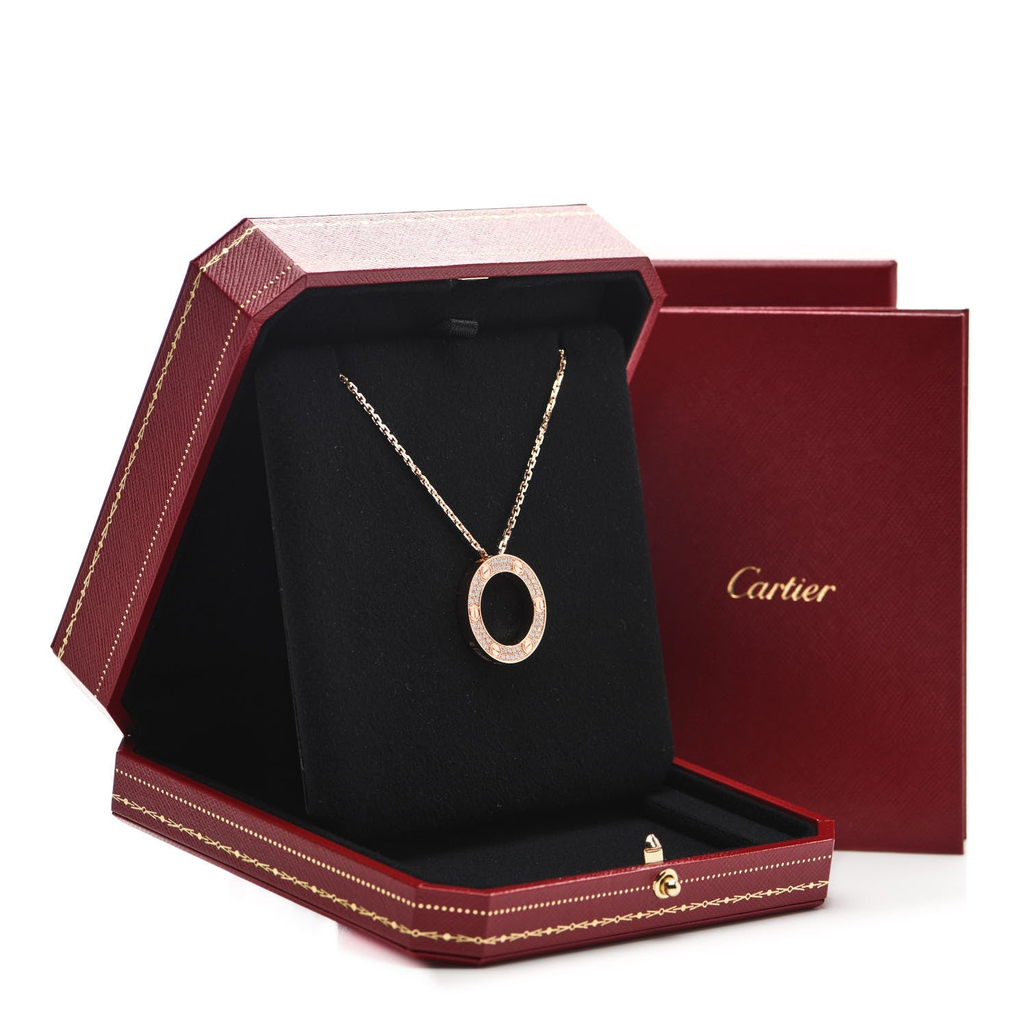 Cartier 18K Pink Gold Diamond LOVE Paved Necklace 6 of 6