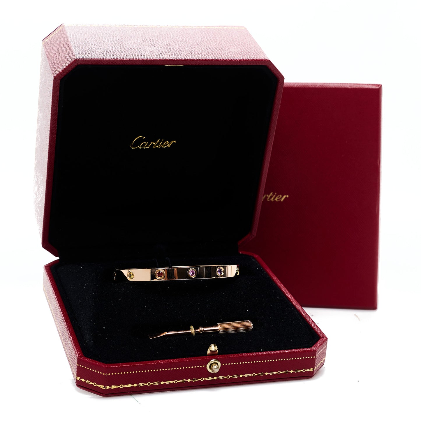 18K Pink Gold Sapphire Garnet Amethyst LOVE Bracelet 18