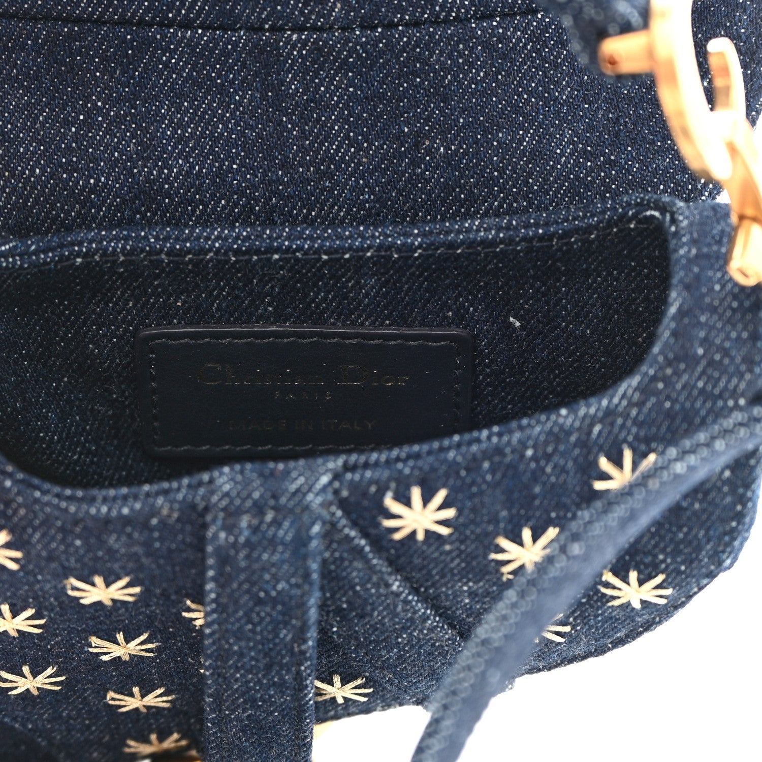 Christian Dior Denim Embroidered Micro Saddle Bag With Strap Blue Gold 6 of 9