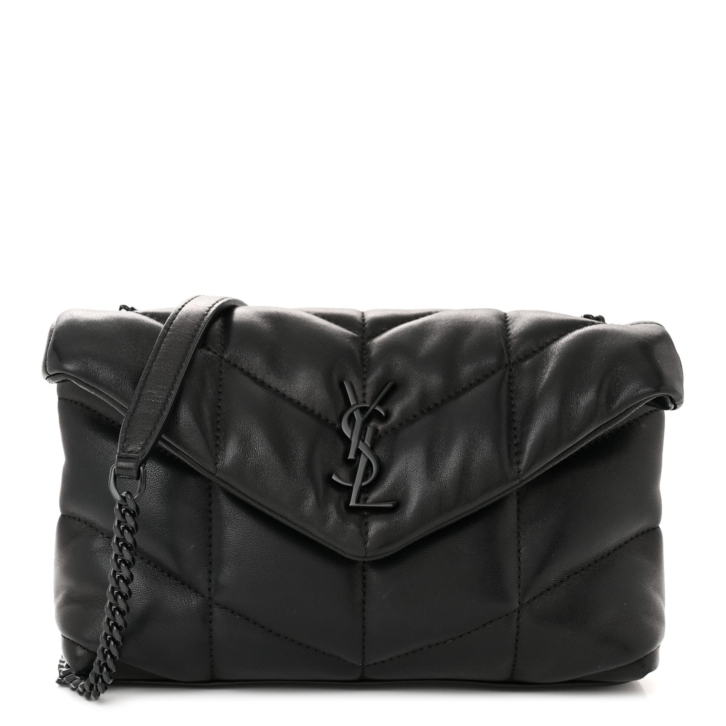 Lambskin Quilted Toy Loulou Puffer Monogram Monochrome Chain Satchel Black