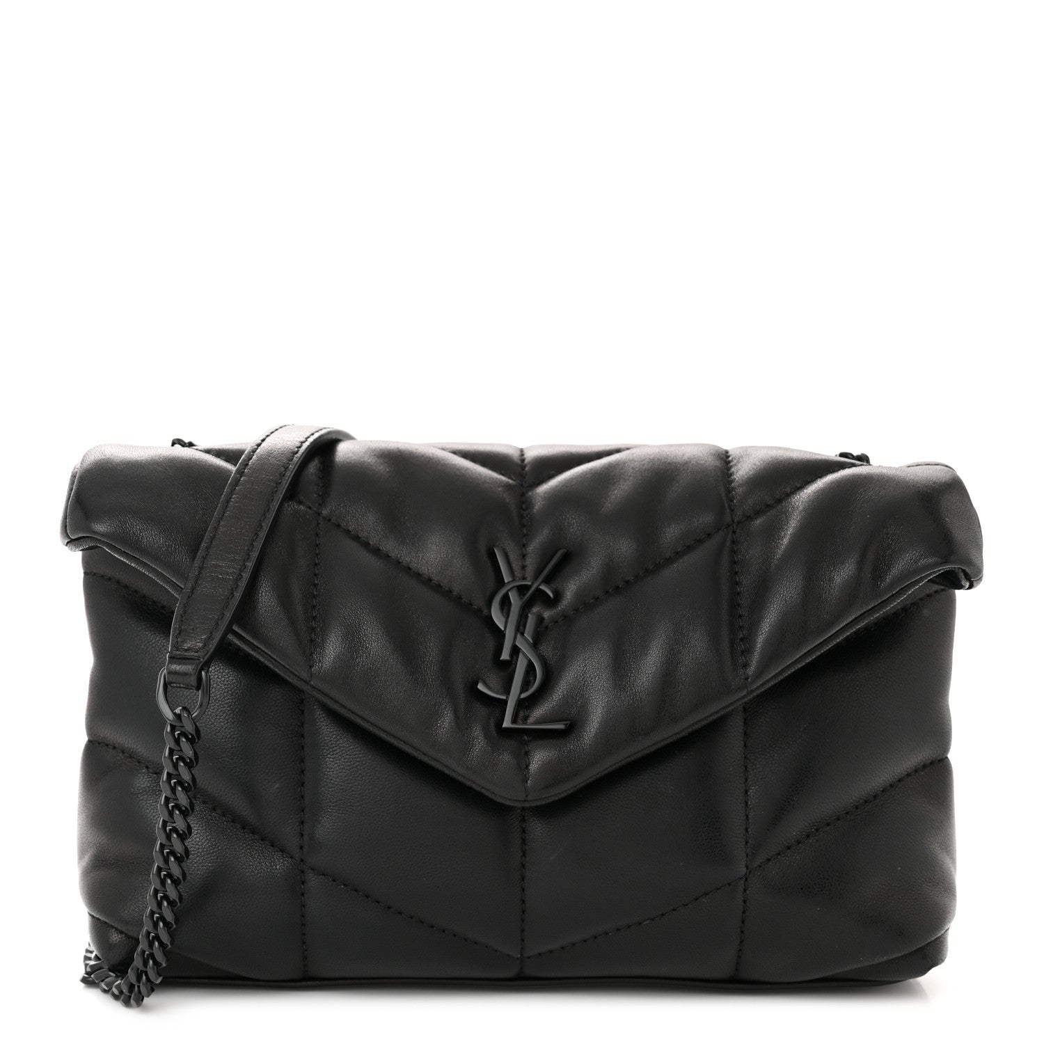 Saint Laurent Lambskin Quilted Toy Loulou Puffer Monogram Monochrome Chain Satchel Black 1 of 10