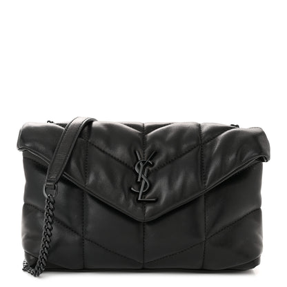 Saint Laurent Lambskin Quilted Toy Loulou Puffer Monogram Monochrome Chain Satchel Black 1 of 10