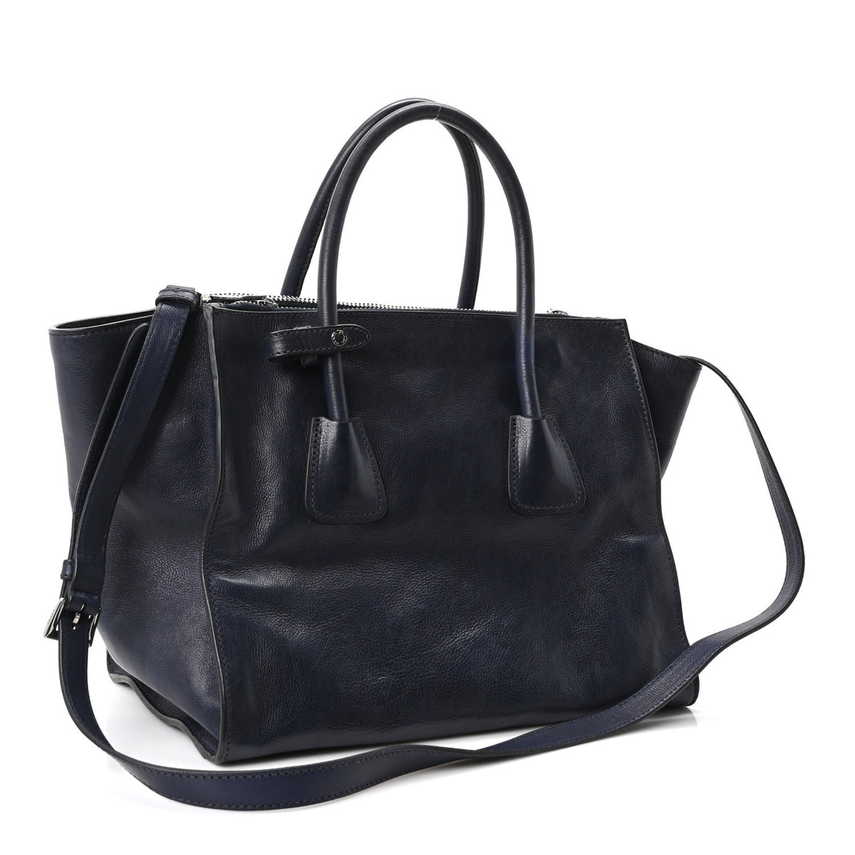 Glace Calfskin Twin Pocket Tote Bluette