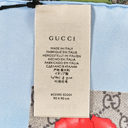 Gucci Silk Twill GG Monogram Special Florio Square Scarf Beige Sky Blue 3 of 4
