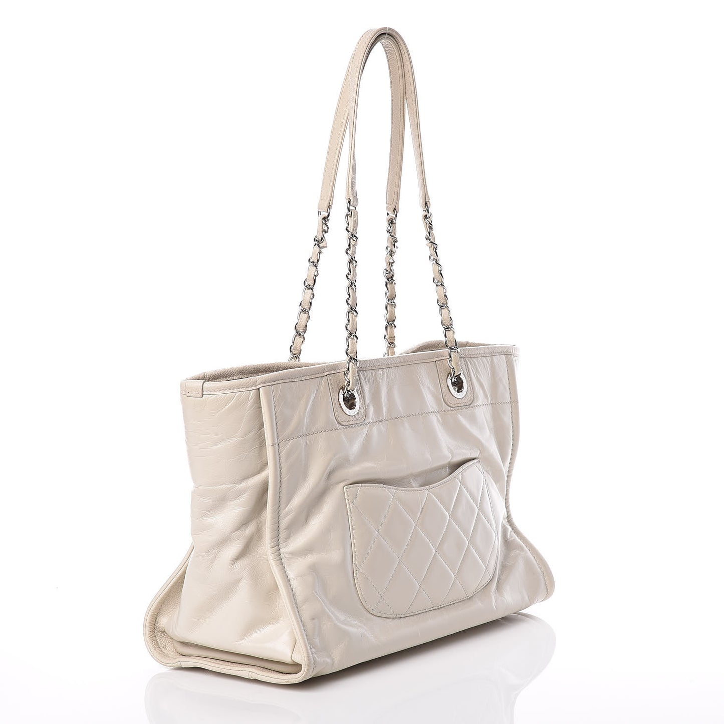 Glazed Calfskin Small Deauville Tote Ecru