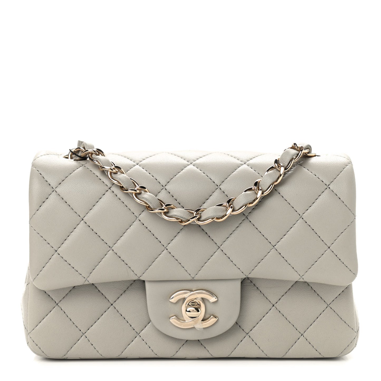 Lambskin Quilted Mini Rectangular Flap Grey