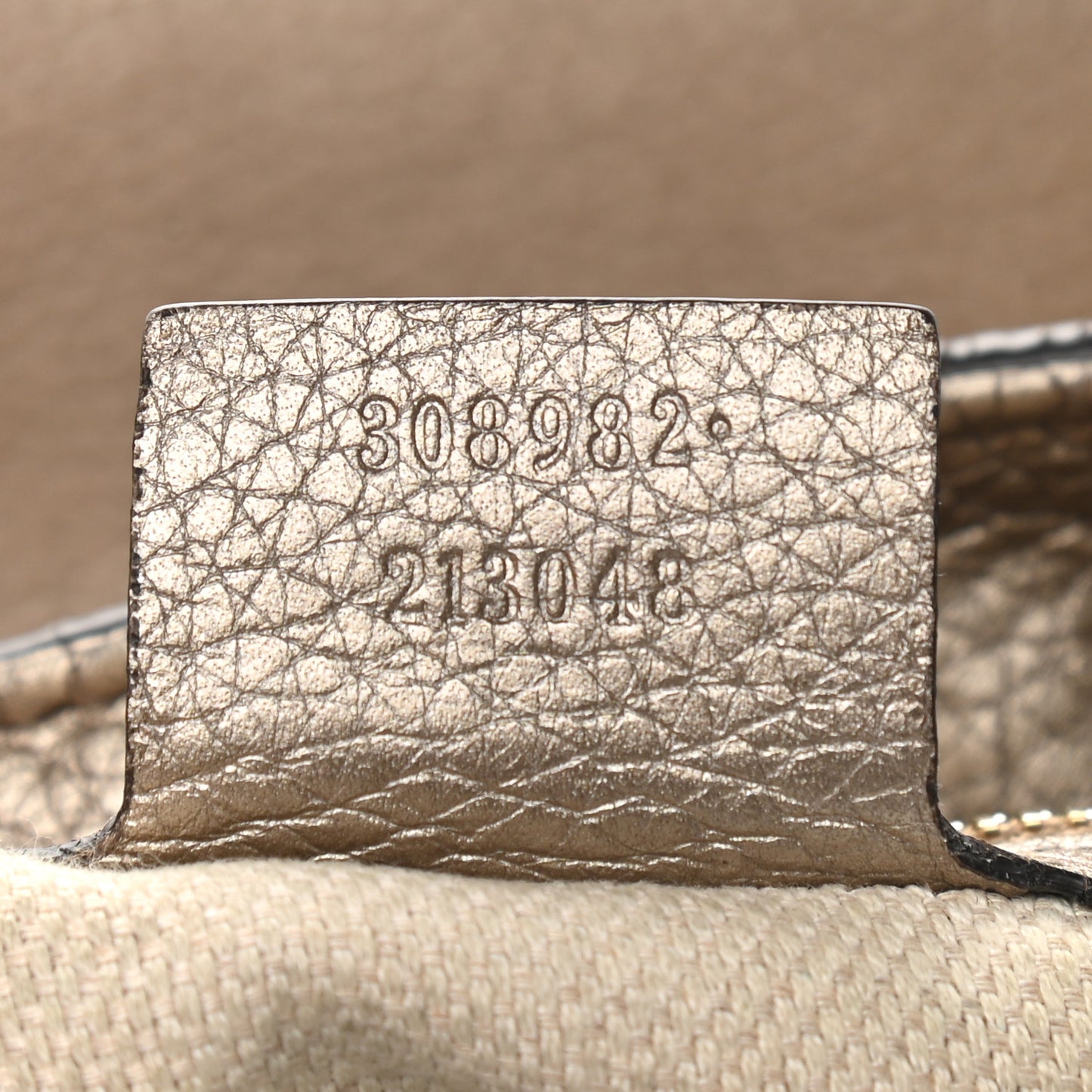 Metallic Pebbled Calfskin Medium Soho Chain Shoulder Bag Golden Beige