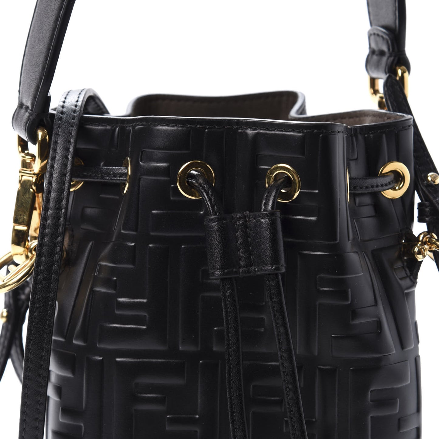 Vitello Liberty F is Fendi FF 1974 Embossed Mini Mon Tresor Bucket Bag Black