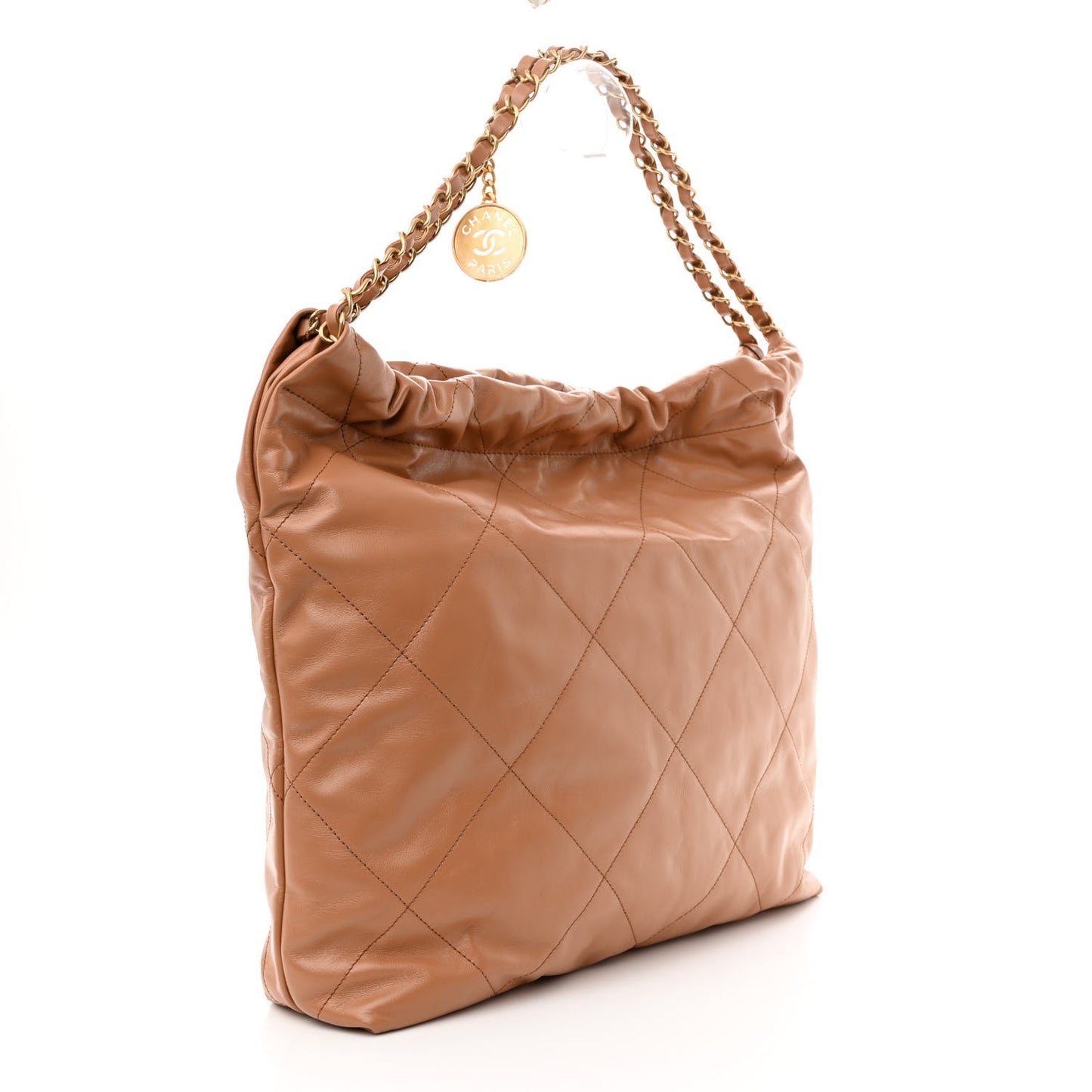 Shiny Calfskin Quilted Chanel 22 Camel