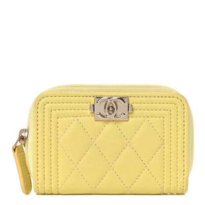 Chanel Lambskin Quilted Zip Around Boy Coin Purse Wallet Yellow 1 of 10