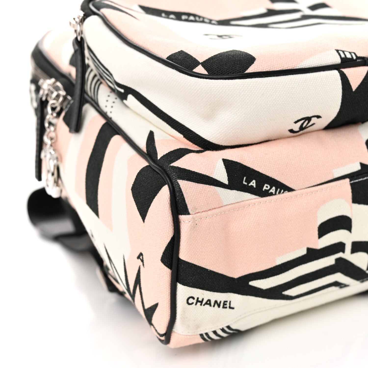 Chanel Canvas Cruise La Pausa Print Backpack Pink White Black 9 of 10