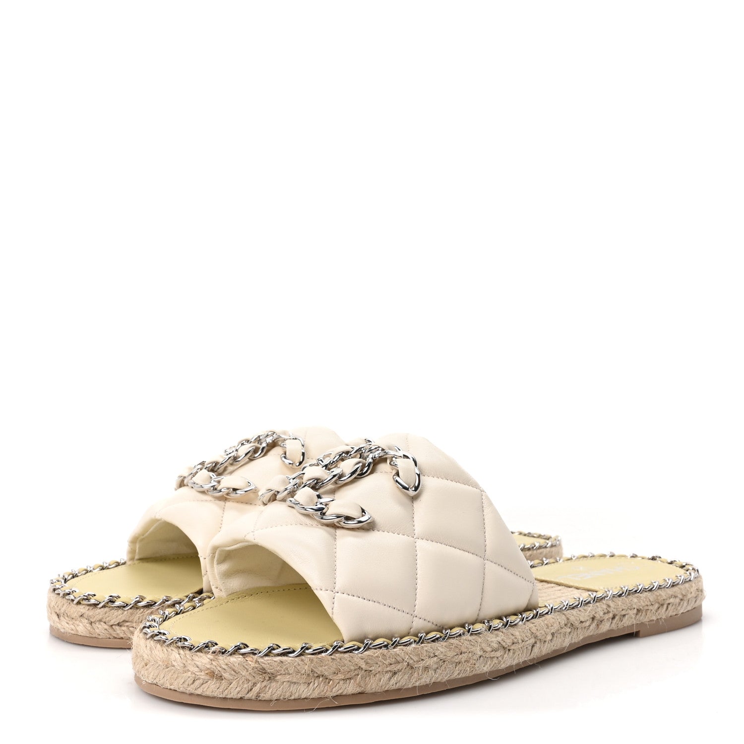 Chanel Lambskin Quilted CC Chain Espadrille Mules 41 Ivory 4 of 10