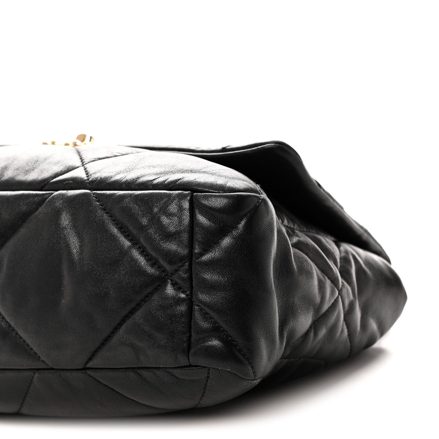 Shiny Goatskin Quilted Large Chanel 19 Flap Black