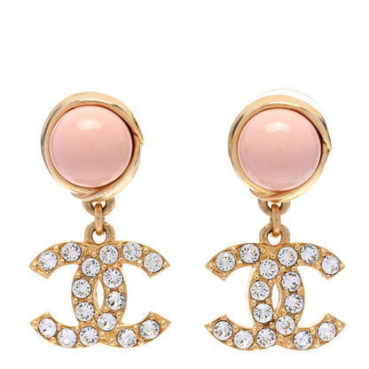 Chanel Crystal Pearl CC Drop Earrings Pink Gold 1 of 4