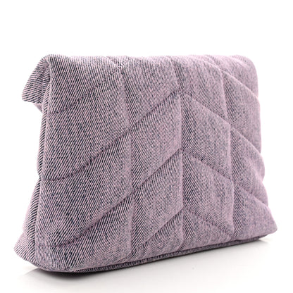 Saint Laurent Denim Quilted Loulou Puffer Monogram Pouch Clutch Bleached Lilac 2 of 8
