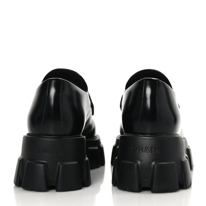 Prada Spazzolato Triangle Logo Monolith Pointy 55mm Loafers 41 Black 5 of 9