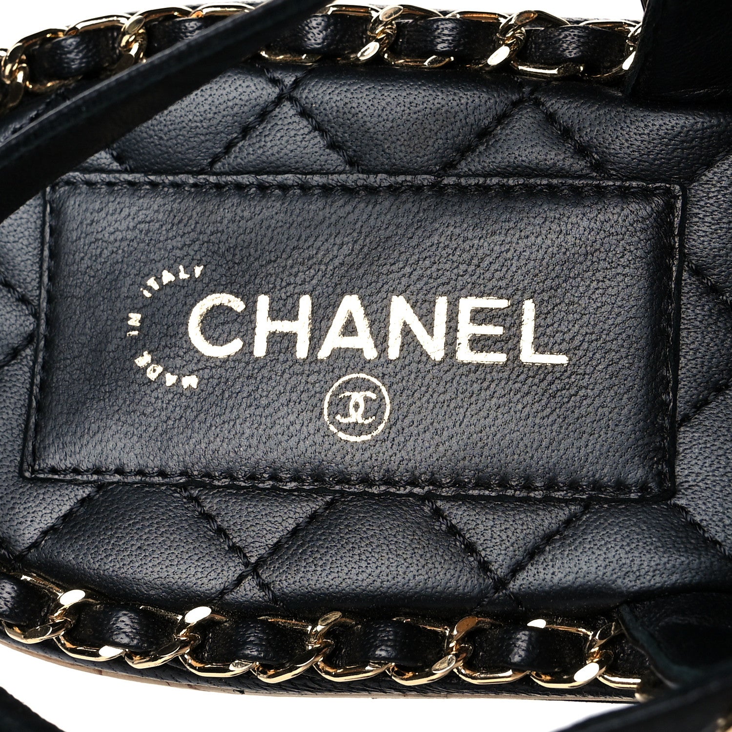 Chanel Lambskin Cork Chain Sandals 39 Black 7 of 8