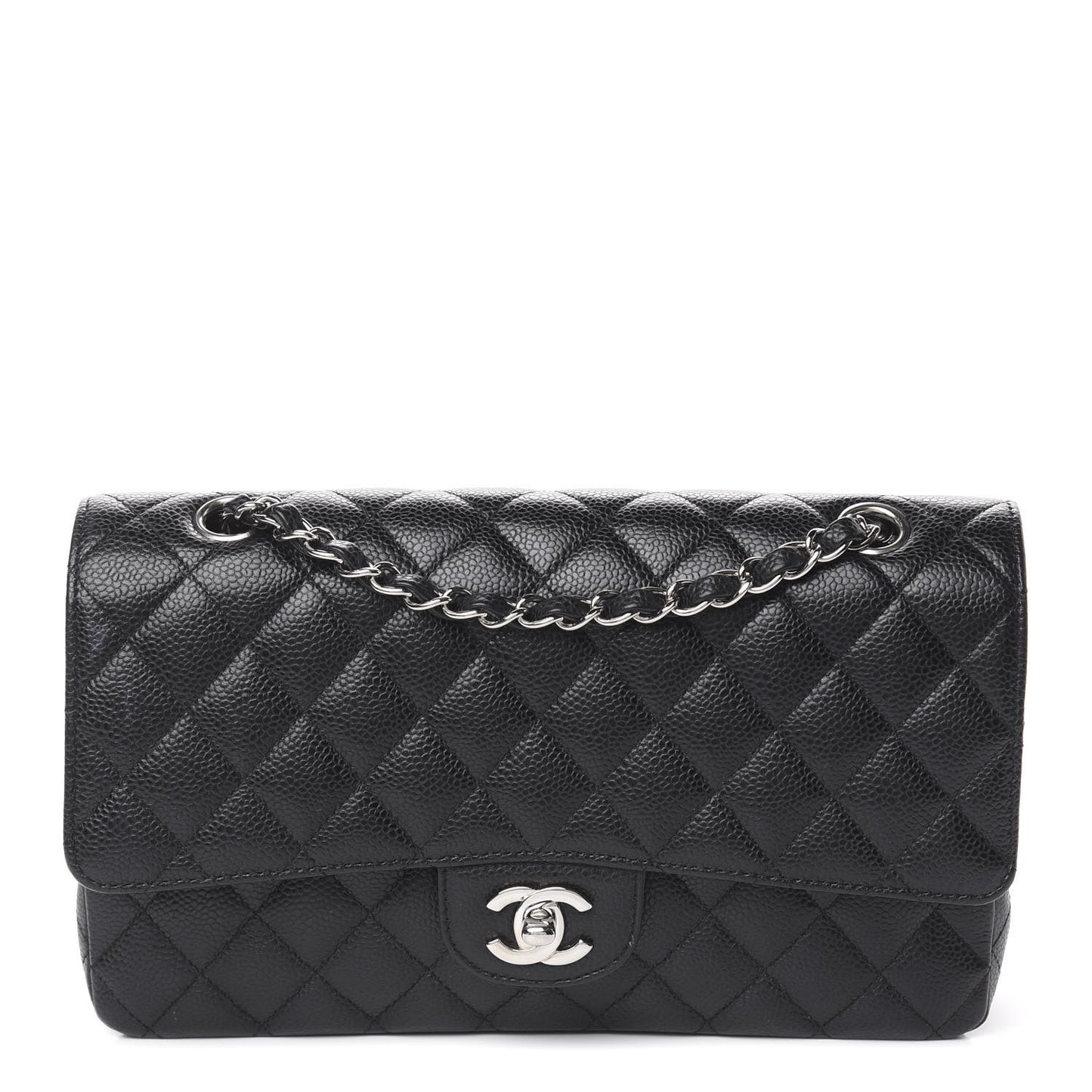 Caviar Quilted Medium Double Flap Black