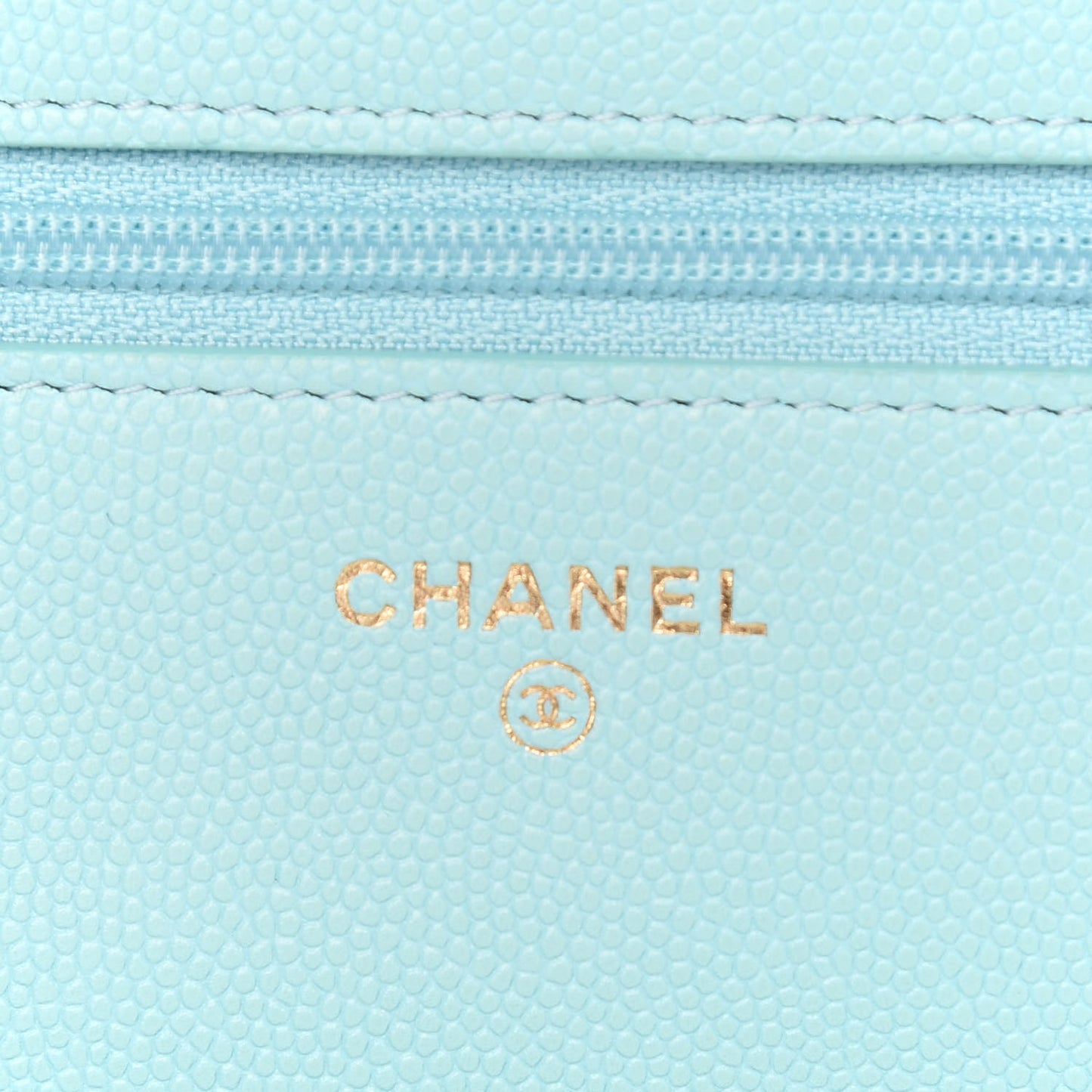 Caviar Quilted Wallet On Chain WOC Light Blue