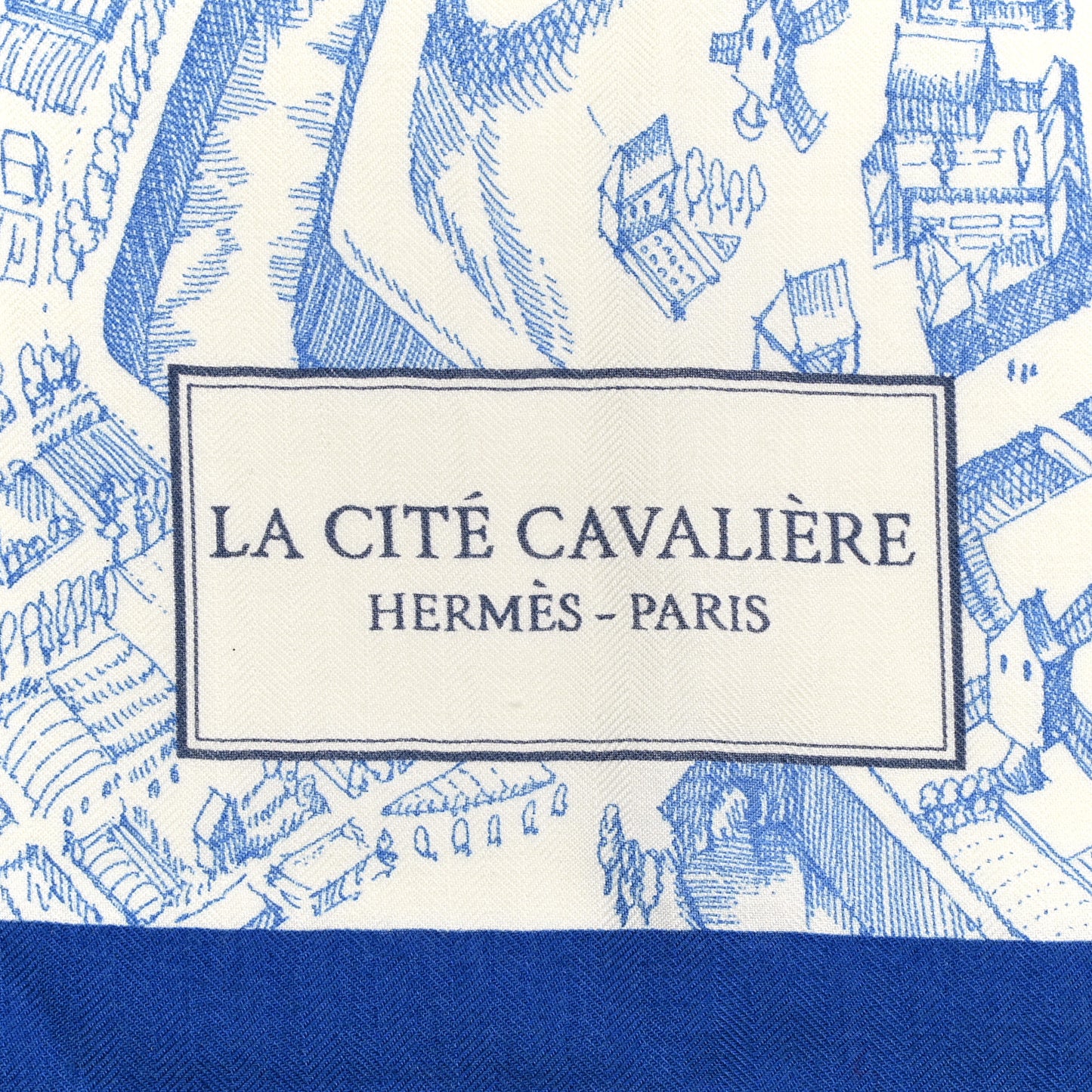 Cashmere Silk La Cite Cavaliere Shawl 140 Bleu Roy White Encre