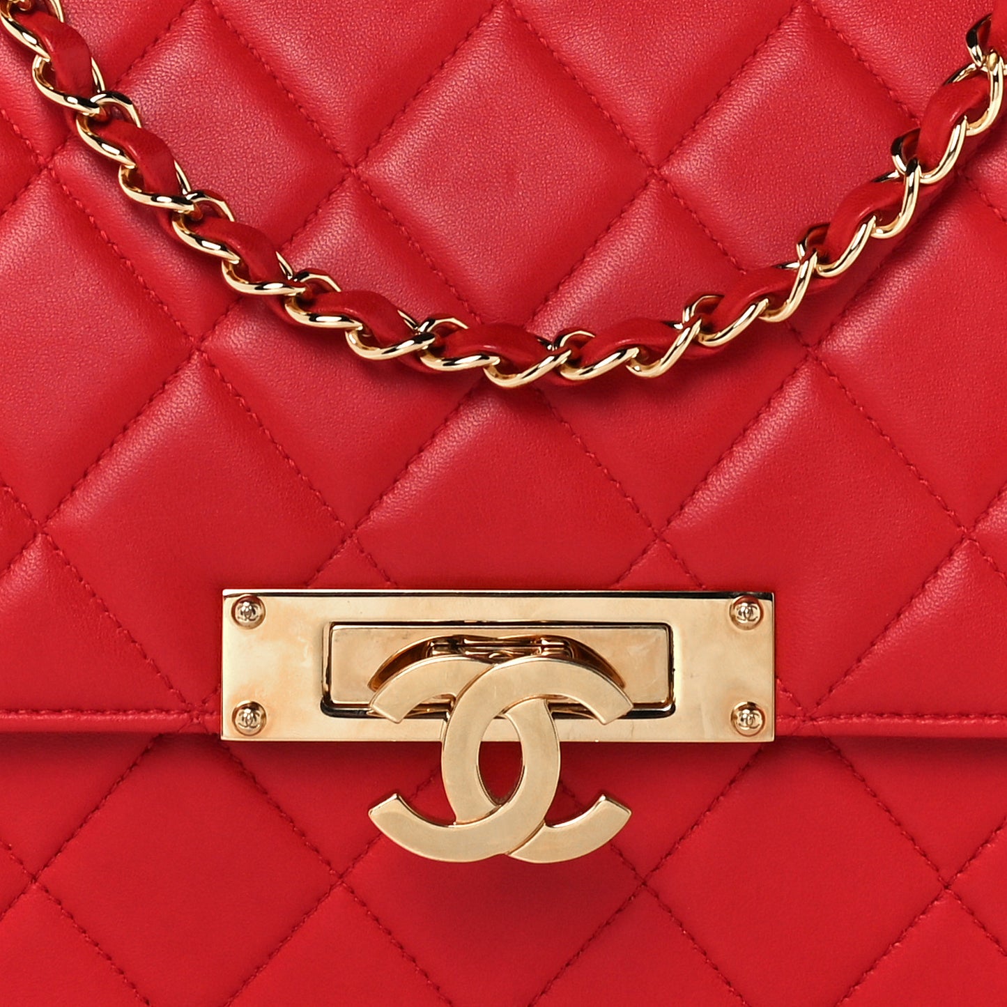 Lambskin Quilted Large Golden Class Flap Red