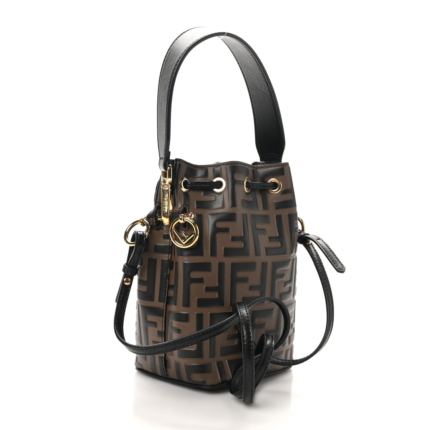 Fendi Vitello Liberty F is Fendi Bi-Color FF 1974 Embossed Mini Mon Tresor Bucket Bag Maya Black 3 of 10