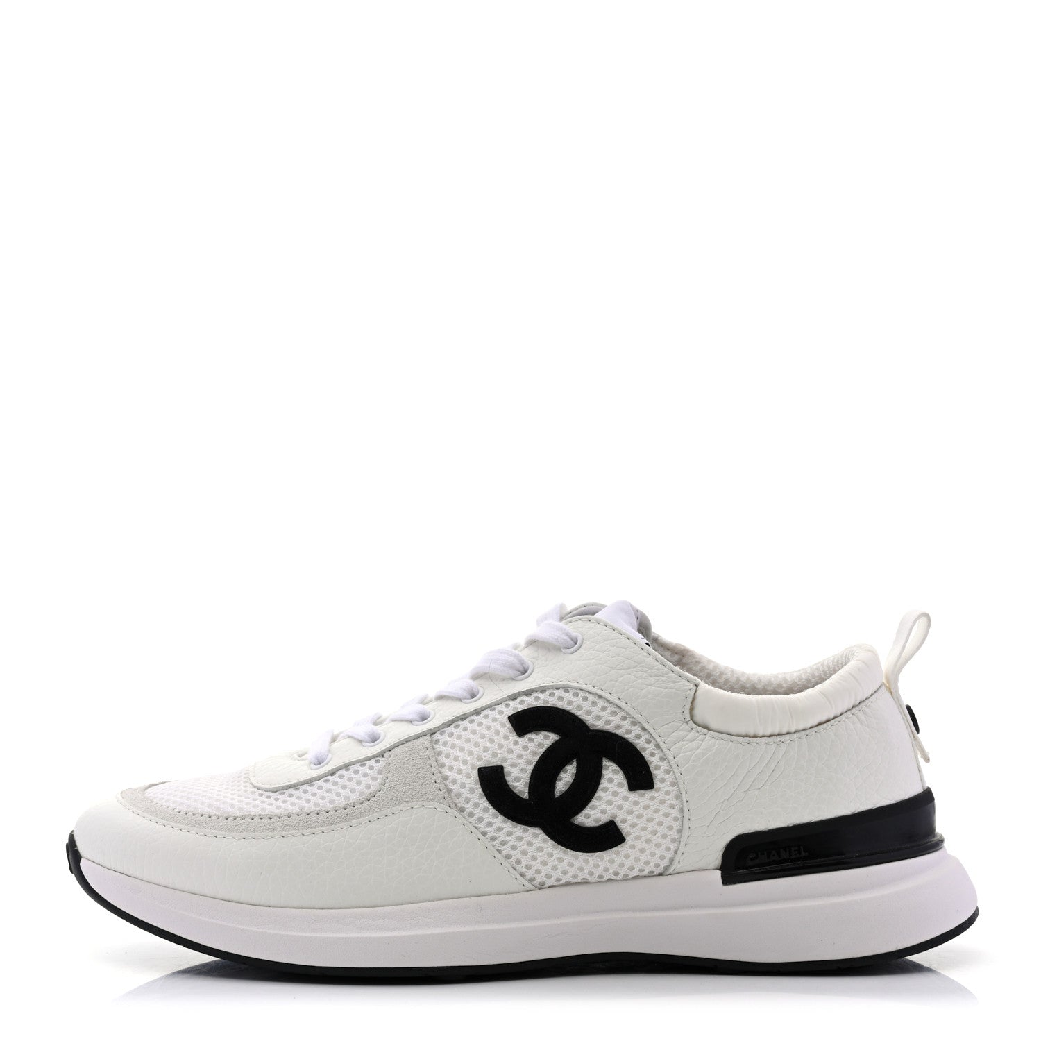 Chanel Calfskin Mesh Lycra Suede Womens Logo Sneakers 39 White 1 of 9