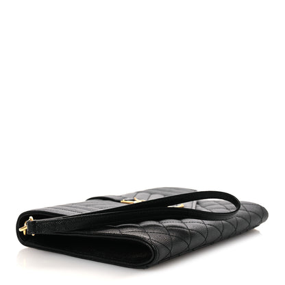 Saint Laurent Grain De Poudre Textured Mixed Matelasse Triquilt Monogram Clutch Black 4 of 12
