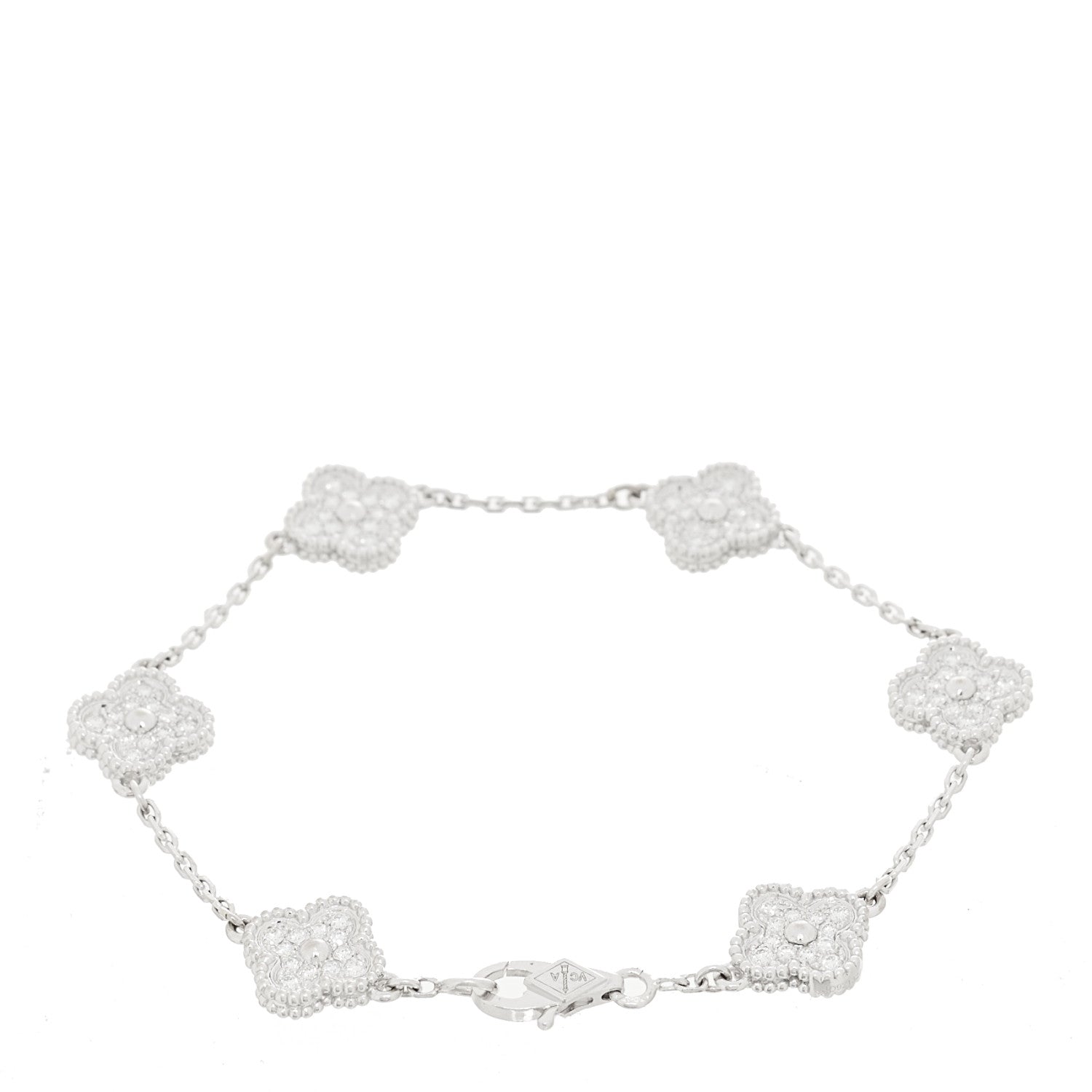 Van Cleef & Arpels 18K White Gold Diamond 6 Motifs Sweet Alhambra Bracelet 2 of 5