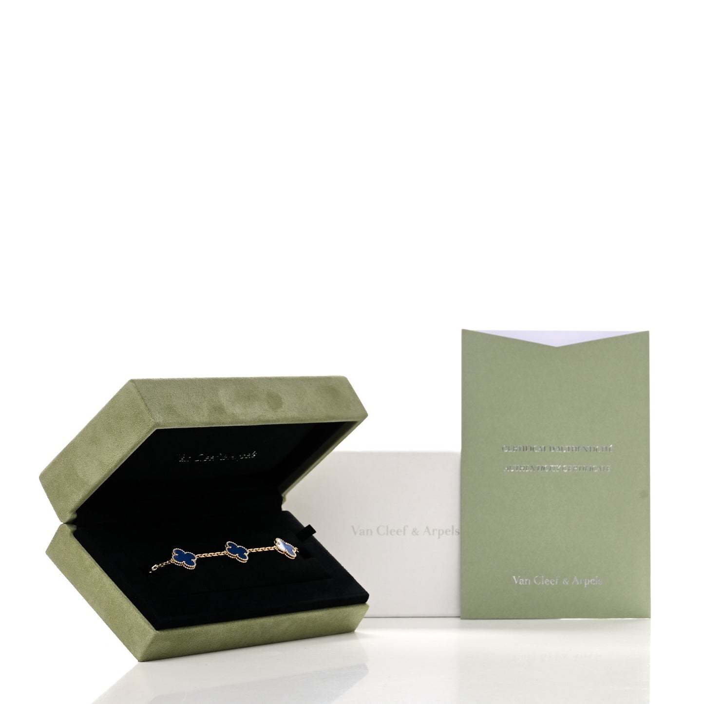18K Yellow Gold Blue Agate 5 Motifs Vintage Alhambra Bracelet