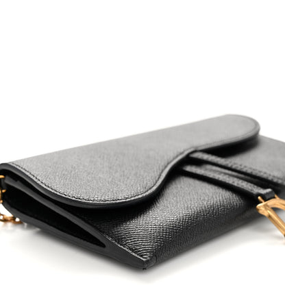 Christian Dior Grained Calfskin Saddle Chain Wallet Pouch Black 8 of 9