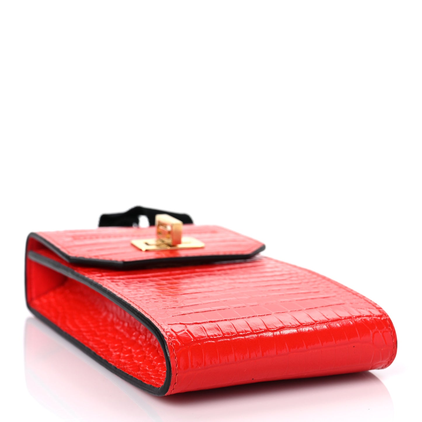 Calfskin Crocodile Embossed Mini Phone Crossbody Bag Red