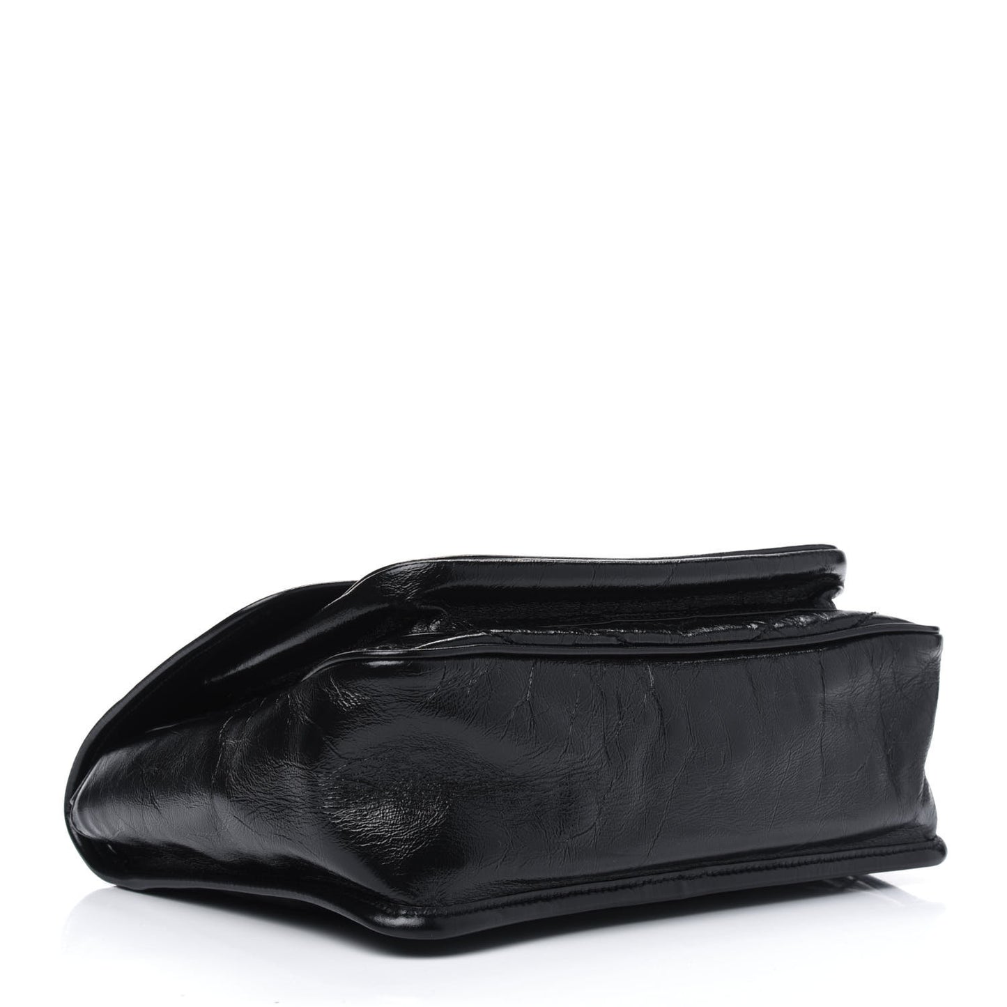 Crinkled Calfskin Matelasse Monogram Medium Niki Chain Satchel Black