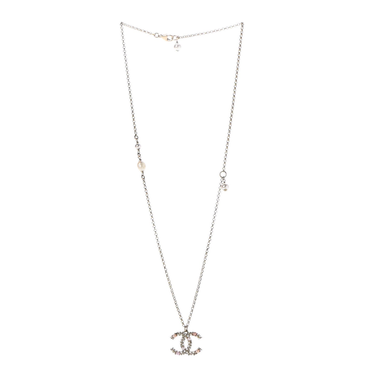 Crystal Pearl CC Pendant Necklace Gold Pink